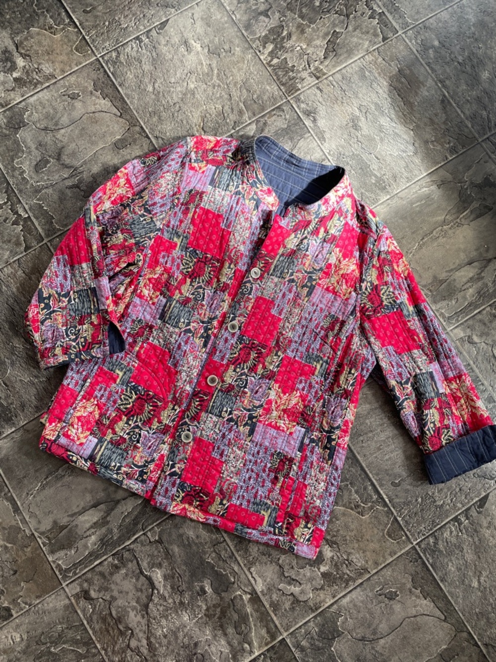Handmade Reversible Patchwork Quilted Button Cottagecore Grandma Barn Jacket